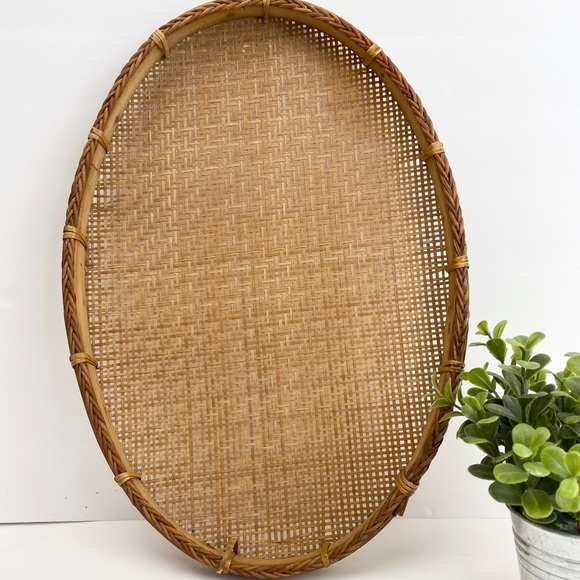 Vintage Oval Wicker Rattan Basket Tray Wall Art